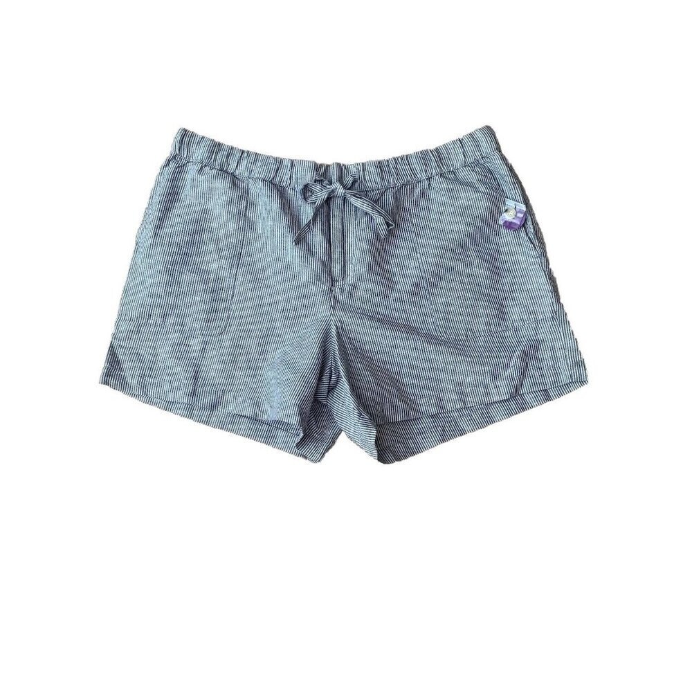 Liz Claiborne Classic Chino Shorts Stripe Gray White Linen Blend Size Large NWT